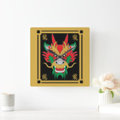 Chinese drakenmaskers Aziatische kunst Vierkante Klok (Huis)
