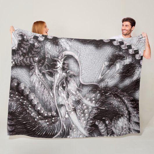 Chinese drakenpotloodkunst fleece deken (In situ)