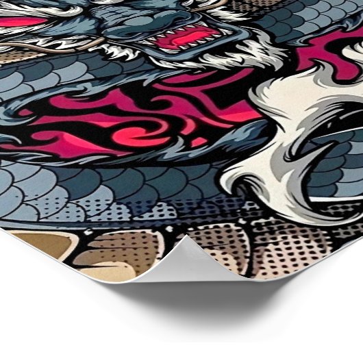 Chinese drakentotem, tattoo kunst poster (Hoek)