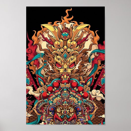 Chinese drakentotem, tattoo kunst poster (Voorkant)
