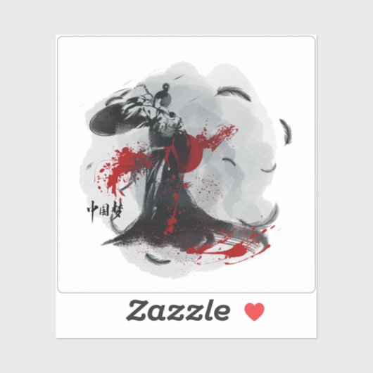 Chinese Droom - Inktdans en Rode Zon Sticker (Vel)