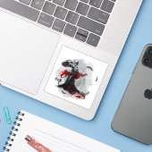 Chinese Droom - Inktdans en Rode Zon Sticker (Laptop met iPhone)