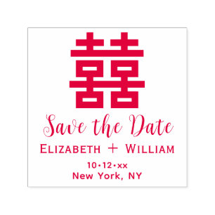 Chinese Dubbel Geluk Huwelijk Save the Date #2 Zelfinktende Stempel