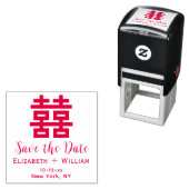 Chinese Dubbele Geluk Huwelijk Bewaar de Datum #2 Zelfinktende Stempel (In situ)