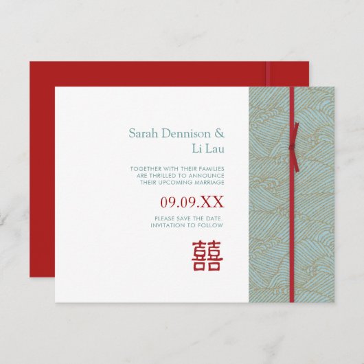 Chinese Dubbele Geluk Modern sparen de Datum Save The Date (Voorkant / Achterkant)