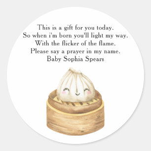 Chinese-dumpling- gebedskaarslabel ronde sticker