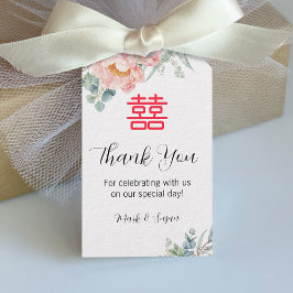 Chinese Elegante Pioen Dubbel Geluk Huwelijkstag Cadeaulabel