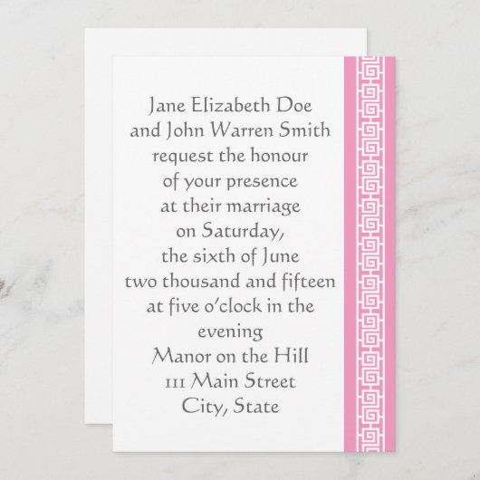 Chinese elegantie in de uitnodiging voor het roze  (Voorkant / Achterkant)