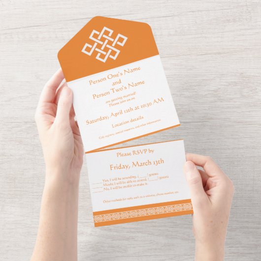 Chinese elegantie in het Sinaasappel All In One Uitnodiging (Afscheurbaar)