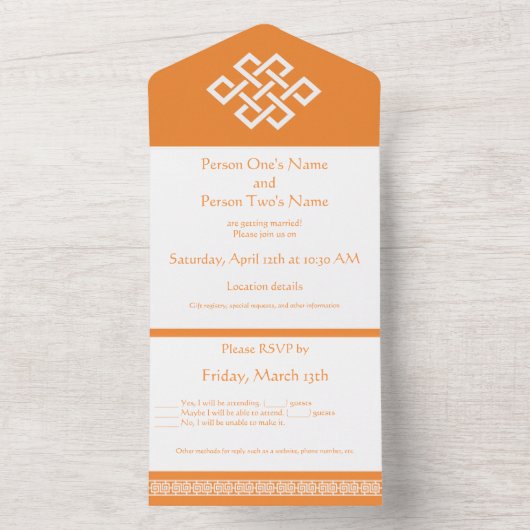 Chinese elegantie in het Sinaasappel All In One Uitnodiging (Binnen)