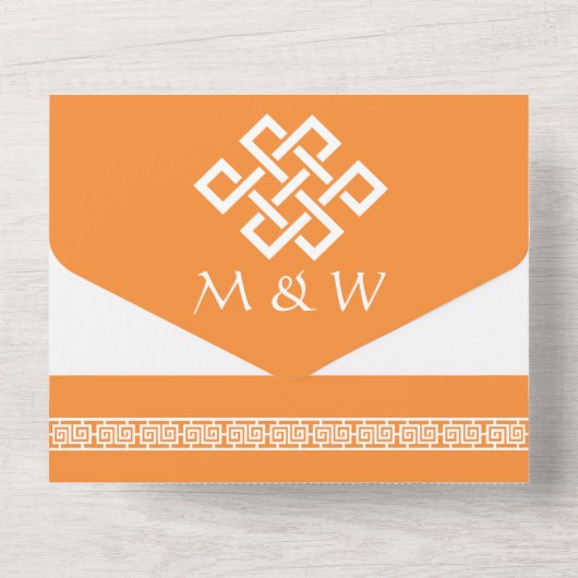 Chinese elegantie in het Sinaasappel All In One Uitnodiging (Achterkant)