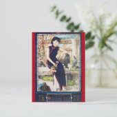 Chinese en Shanghai Woman Navy Cheongsam Briefkaart (Staand voorkant)