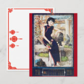 Chinese en Shanghai Woman Navy Cheongsam Briefkaart (Voorkant / Achterkant)