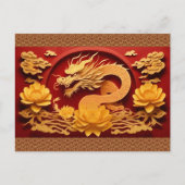 Chinese en Vietnamese Houten Draken Jaar 2024 HPos Feestdagenkaart (Voorkant)