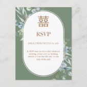 Chinese Eucalyptus Dubbel Geluk Bruiloft RSVP (Voorkant)