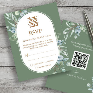 Chinese Eucalyptus Dubbel Geluk Bruiloft RSVP