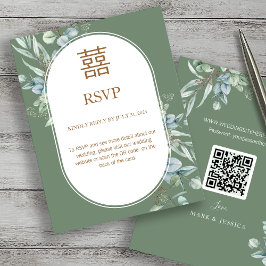 Chinese Eucalyptus Dubbel Geluk Bruiloft RSVP