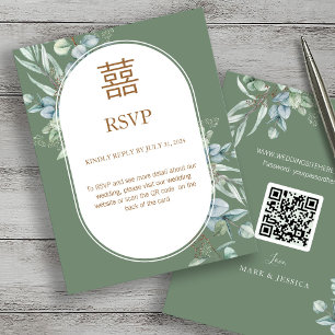 Chinese Eucalyptus Dubbel Geluk Bruiloft RSVP
