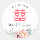 Chinese Eucalyptus Pioenrozen Trouwdag Ronde Sticker (Voorkant)