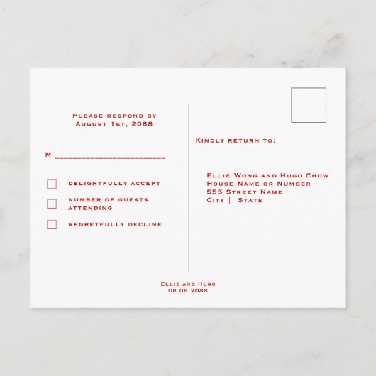 Chinese Fan and Double Happiness Wedding RSVP Uitnodiging Briefkaart (Achterkant)