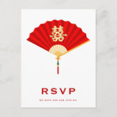 Chinese Fan and Double Happiness Wedding RSVP Uitnodiging Briefkaart (Voorkant)