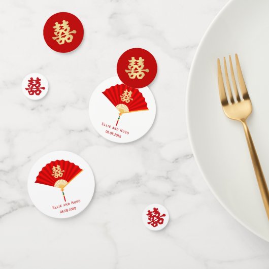 Chinese Fan en Dubbel Geluk | Chinese bruiloft Confetti (Groep)
