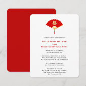 Chinese Fan en Dubbel Geluk | Chinese bruiloft Kaart (Voorkant / Achterkant)