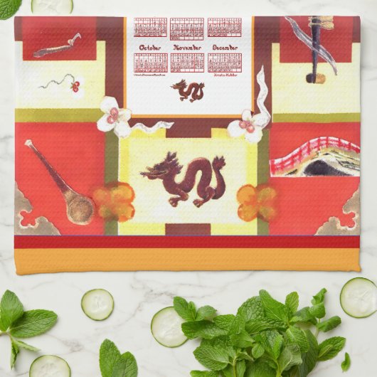 Chinese Favorites 2026 Calendar Fabric Font Theedoek (Gevouwen)