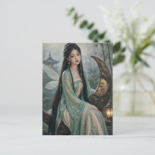 Chinese feeënmeisje op maan fantasie foto briefkaart