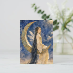 Chinese feeërieke meisje op maan aquarel schilderi briefkaart