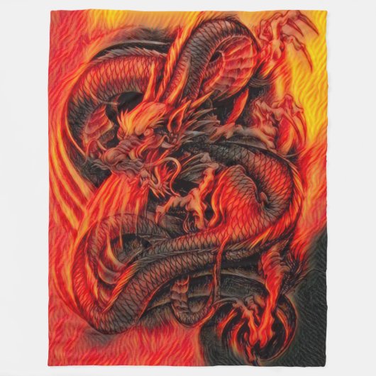 Chinese Fire Dragon Fleece Deken (Voorkant)