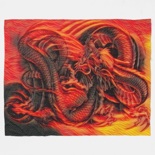 Chinese Fire Dragon Fleece Deken (Voorkant (Horizontaal))