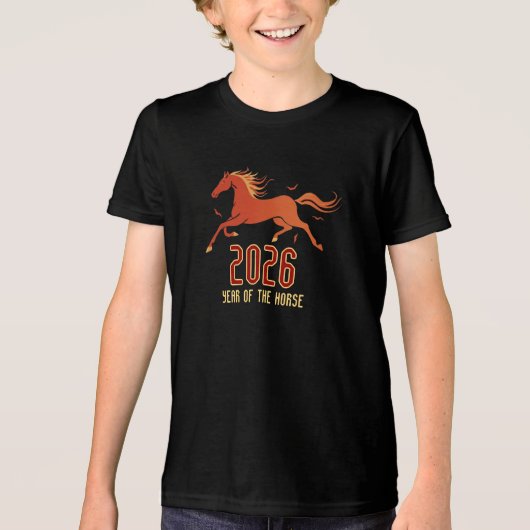 Chinese Fire Horse New Year 2026 Kid's Tri-Blend Shirt (Voorkant)
