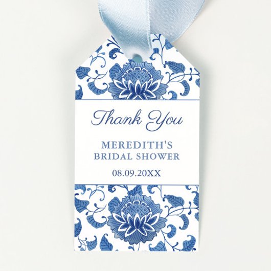 Chinese Floral Blue en White Wedding Shower Favor Cadeaulabel