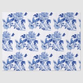 Chinese  Floral Blue Tree Pony Tissuepapier