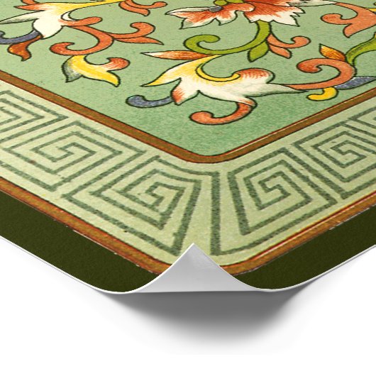 Chinese Floral Peony scrolt op Jade Poster (Hoek)