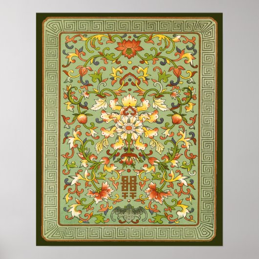 Chinese Floral Peony scrolt op Jade Poster (Voorkant)