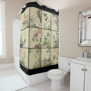 Chinese Flowers Birds Art Floral Shower Curtain Douchegordijn