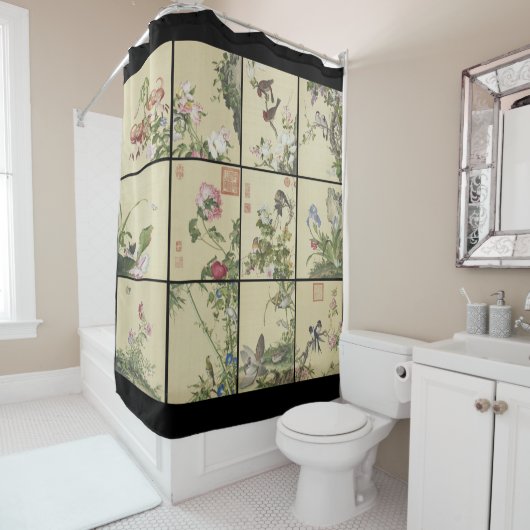 Chinese Flowers Birds Art Floral Shower Curtain Douchegordijn (In situ)