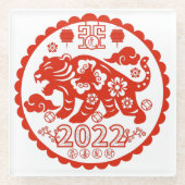 Chinese Folk Art Papercutting Tiger Glazen Onderzetter (Voorkant)