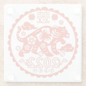 Chinese Folk Art Papercutting Tiger Glazen Onderzetter (Achterkant)
