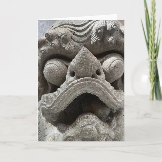 Chinese Foo Dog Draak Graniet Rots Beeldhouwwerk Kaart (Voorkant)