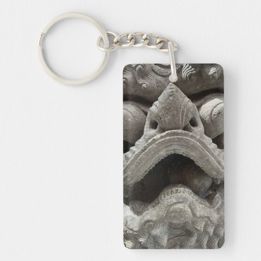 Chinese Foo Dog Draak Graniet Rots Beeldhouwwerk Sleutelhanger (Voorkant)