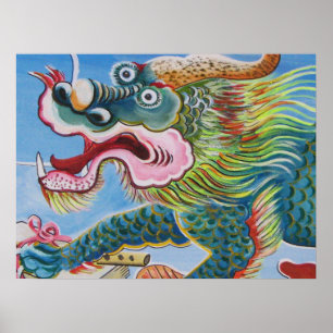 Chinese foo Dog/Lion Guardian Mural Poster