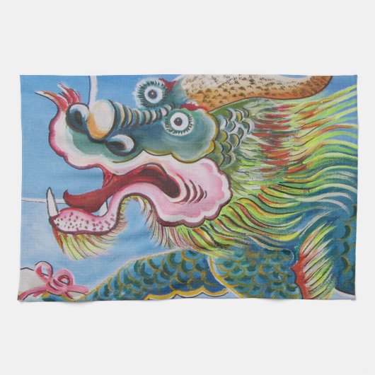 Chinese foo Dog/Lion Guardian Mural Theedoek (Horizontaal)
