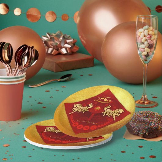 Chinese FU Luck lantaarn Paard Jaar groet PP01 Papieren Bordje (Multi)