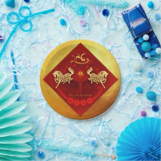Chinese FU Luck lantaarn Paard Jaar groet PP01 Papieren Bordje (Feest)