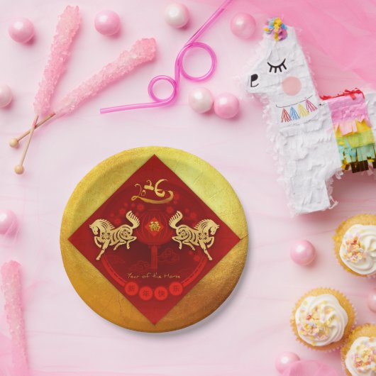 Chinese FU Luck lantaarn Paard Jaar groet PP01 Papieren Bordje (Feest)