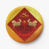 Chinese FU Luck lantaarn Paard Jaar groet PP01 Papieren Bordje (Voorkant)