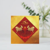 Chinese FU Luck lantaarn Paard Jaar groet SqFC1 Feestdagenkaart (Staand voorkant)